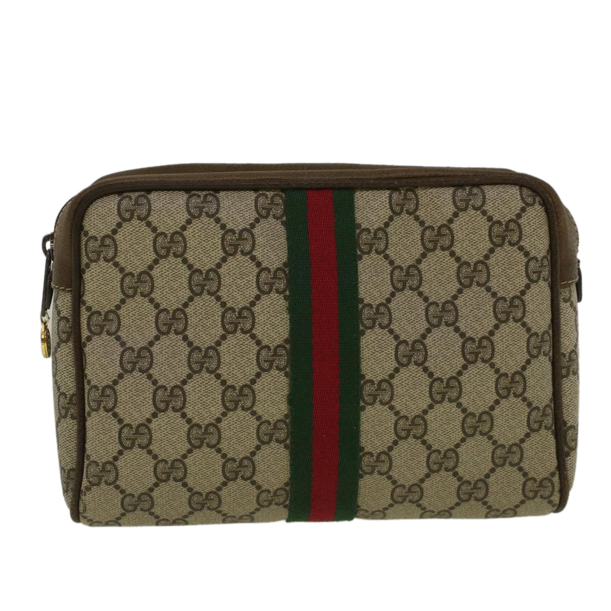 GUCCI GG Canvas Web Sherry Line Clutch Bag PVC Leather Beige Green th4309