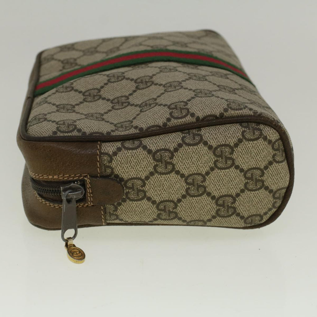 GUCCI GG Canvas Web Sherry Line Clutch Bag PVC Leather Beige Green th4309