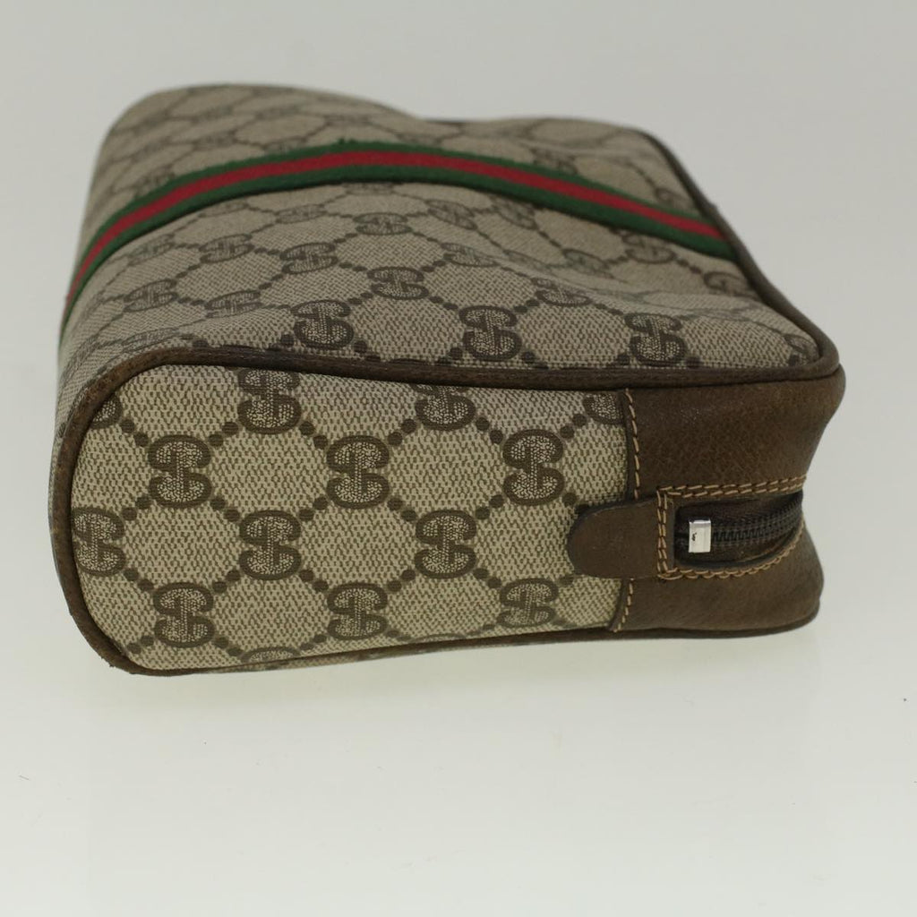 GUCCI GG Canvas Web Sherry Line Clutch Bag PVC Leather Beige Green th4309