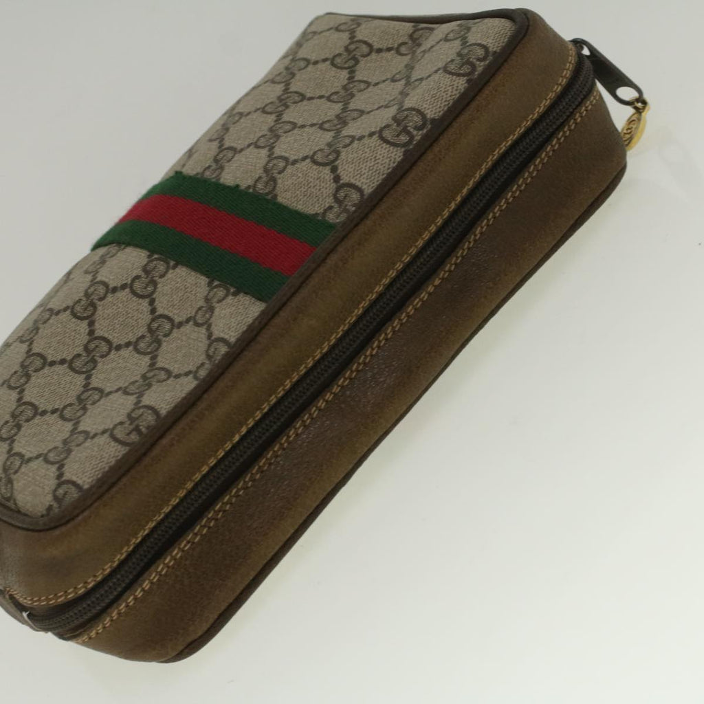 GUCCI GG Canvas Web Sherry Line Clutch Bag PVC Leather Beige Green th4309
