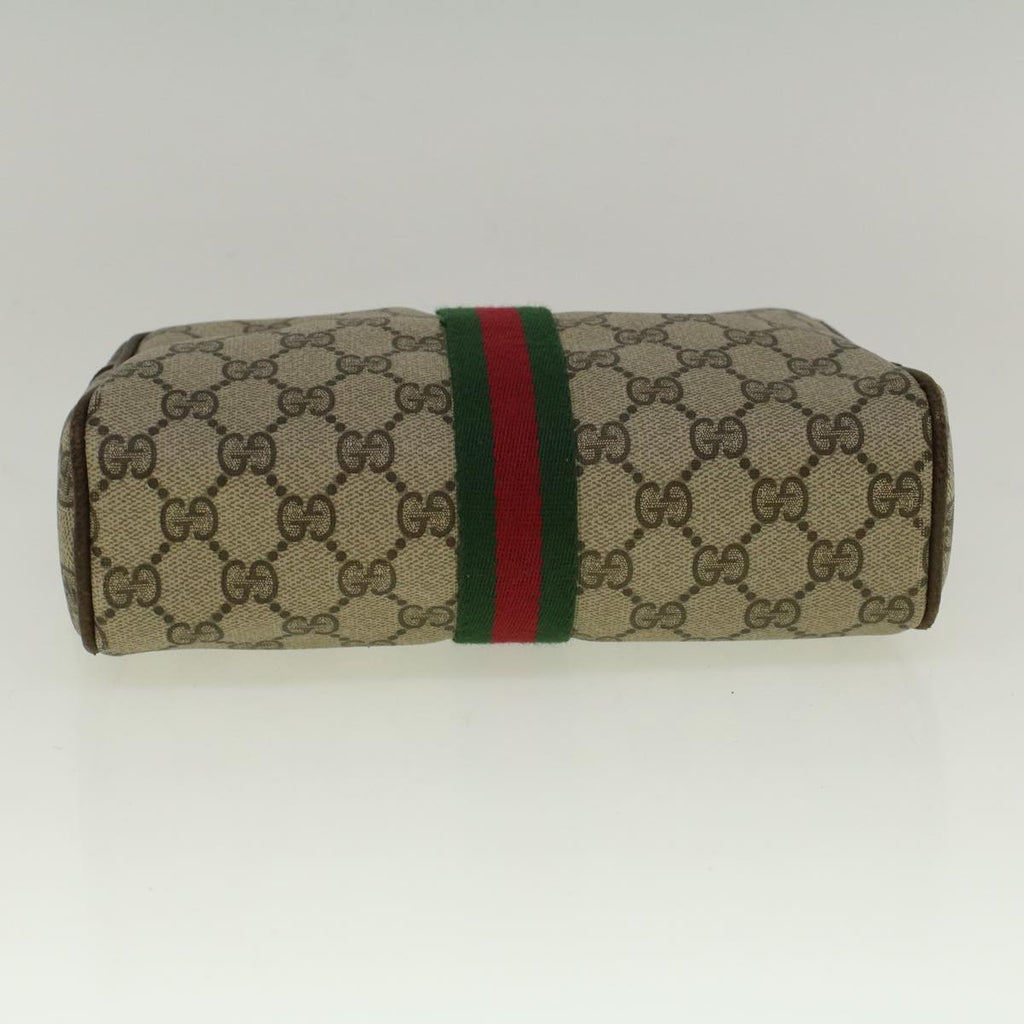 GUCCI GG Canvas Web Sherry Line Clutch Bag PVC Leather Beige Green th4309