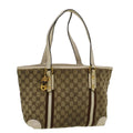 GUCCI GG Canvas Sherry Line Bamboo Tote Bag Canvas Beige 137396 th4311