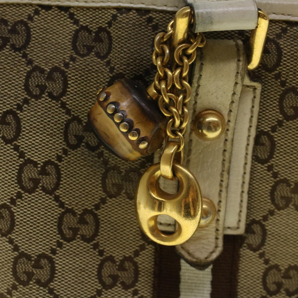 GUCCI GG Canvas Sherry Line Bamboo Tote Bag Canvas Beige 137396 th4311