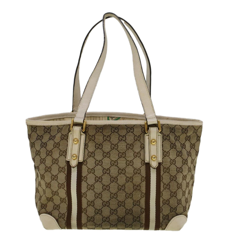 GUCCI GG Canvas Sherry Line Bamboo Tote Bag Canvas Beige 137396 th4311