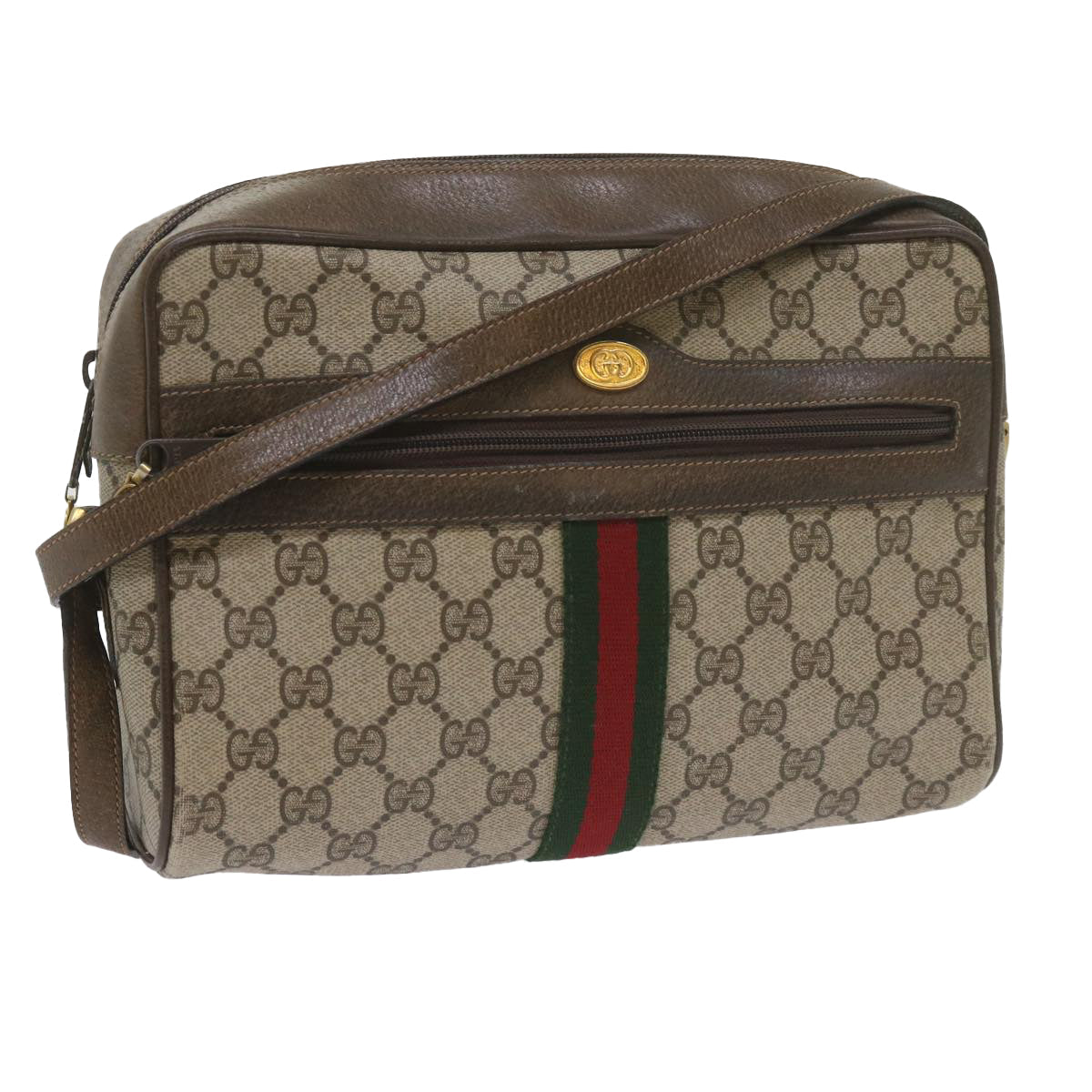 GUCCI GG Supreme Web Sherry Line Shoulder Bag Beige Red 72 02 005 th4314