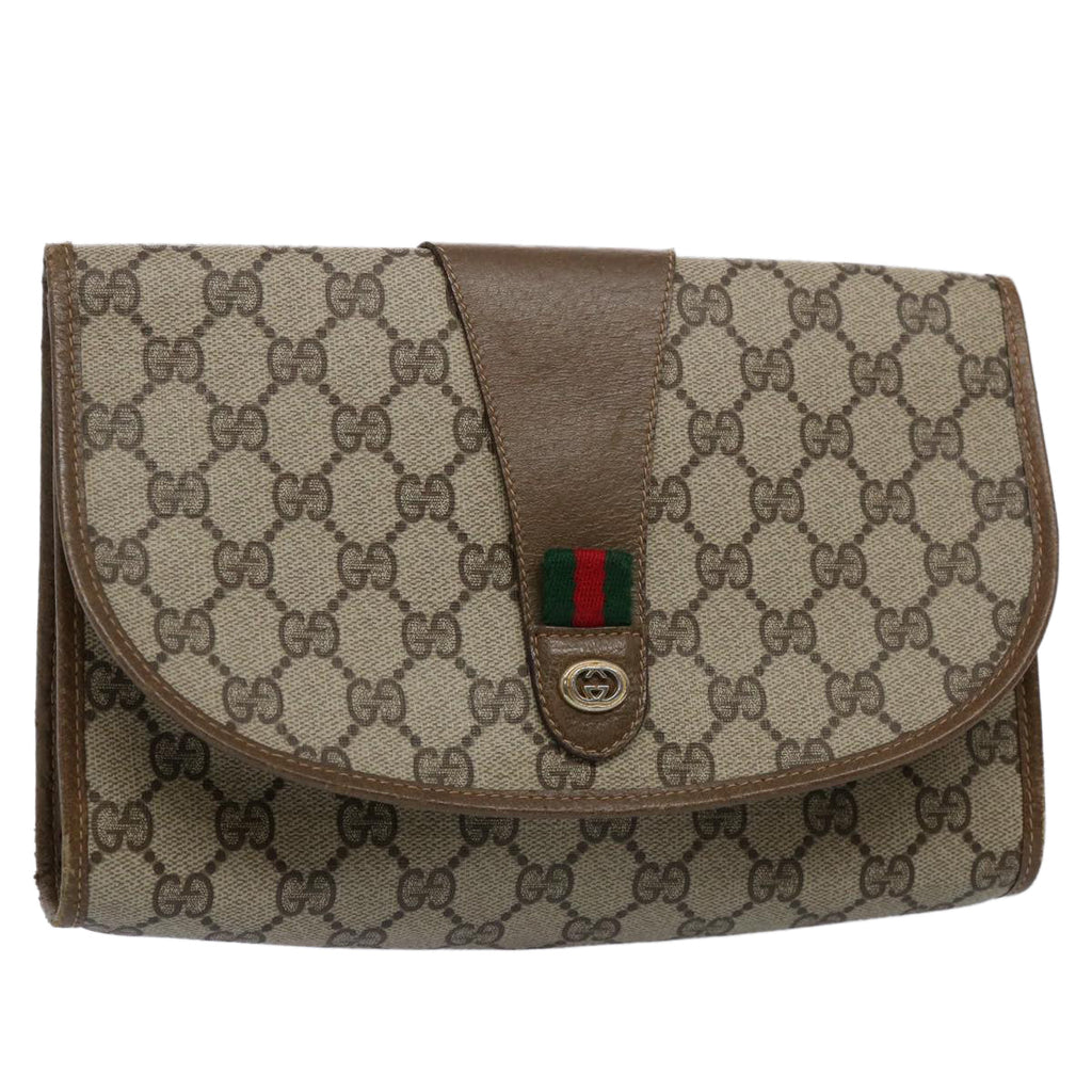 GUCCI GG Supreme Web Sherry Line Clutch Bag Beige Red 89 01 030 th4315