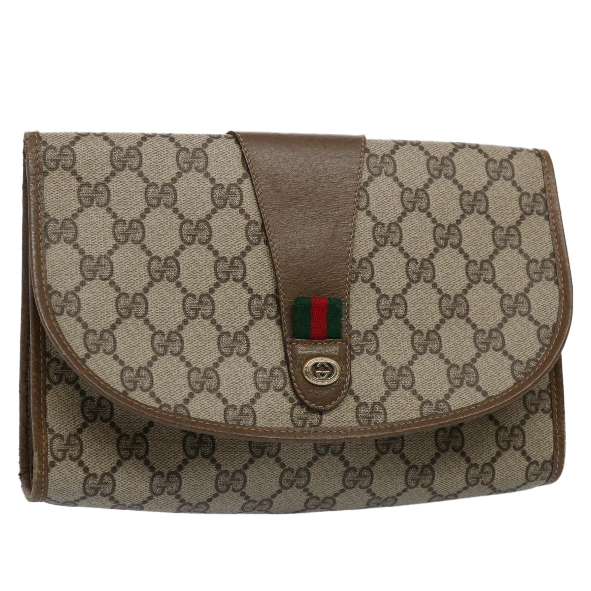 GUCCI GG Supreme Web Sherry Line Clutch Bag Beige Red 89 01 030 th4315