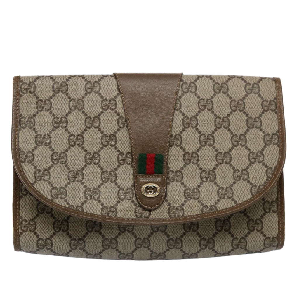 GUCCI GG Supreme Web Sherry Line Clutch Bag Beige Red 89 01 030 th4315