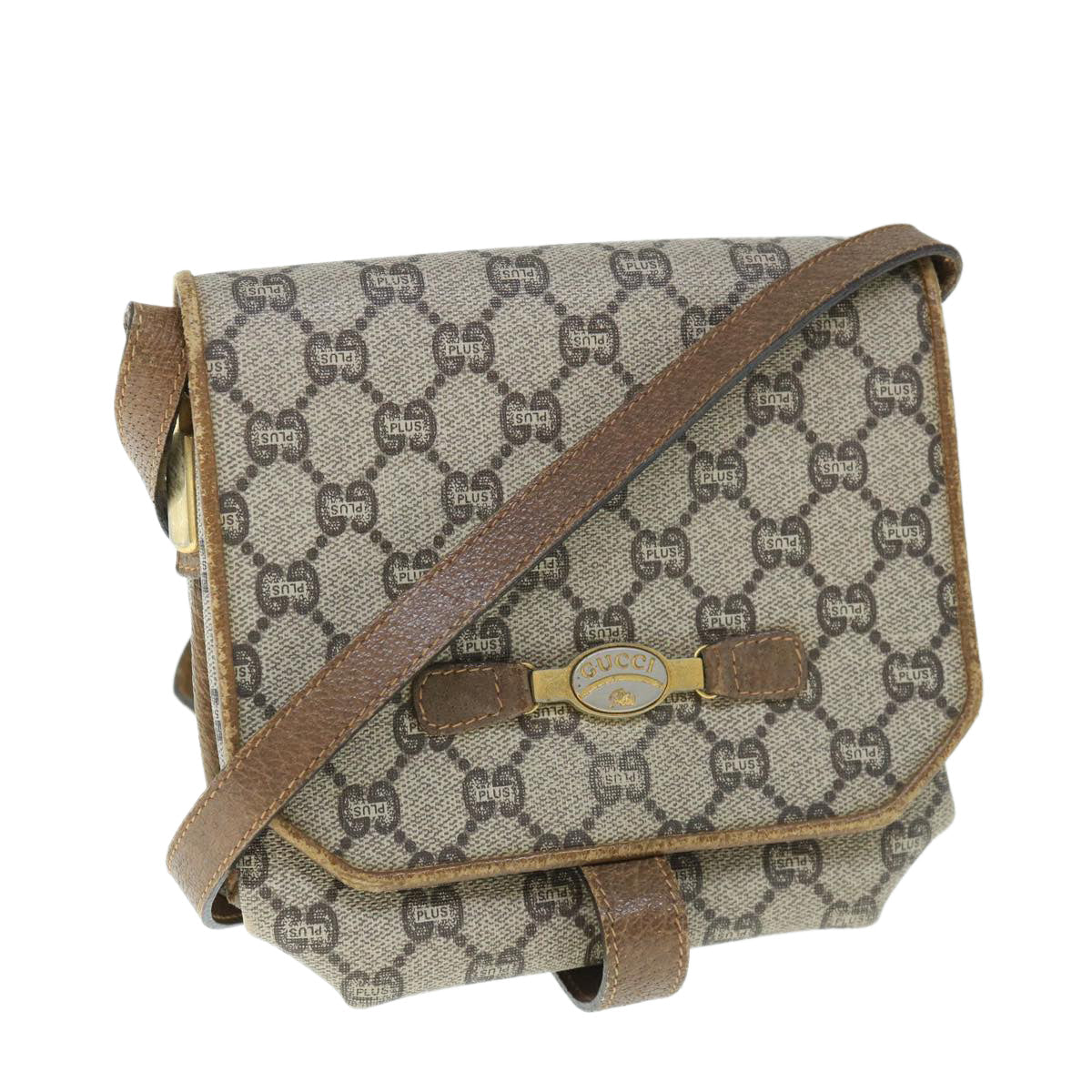 GUCCI GG Plus Supreme Shoulder Bag PVC Leather Beige th4318