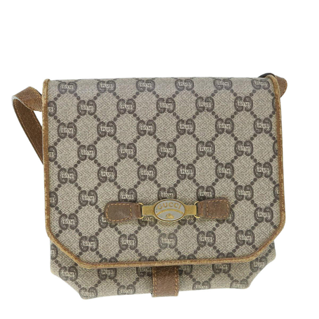 GUCCI GG Plus Supreme Shoulder Bag PVC Leather Beige th4318