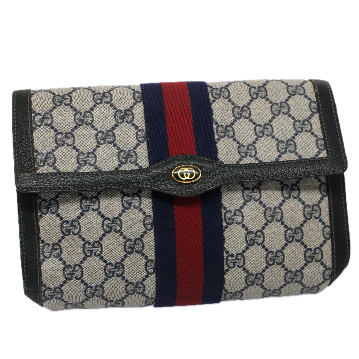 GUCCI GG Supreme Sherry Line Clutch Bag Red Navy 84 01 006 th4322