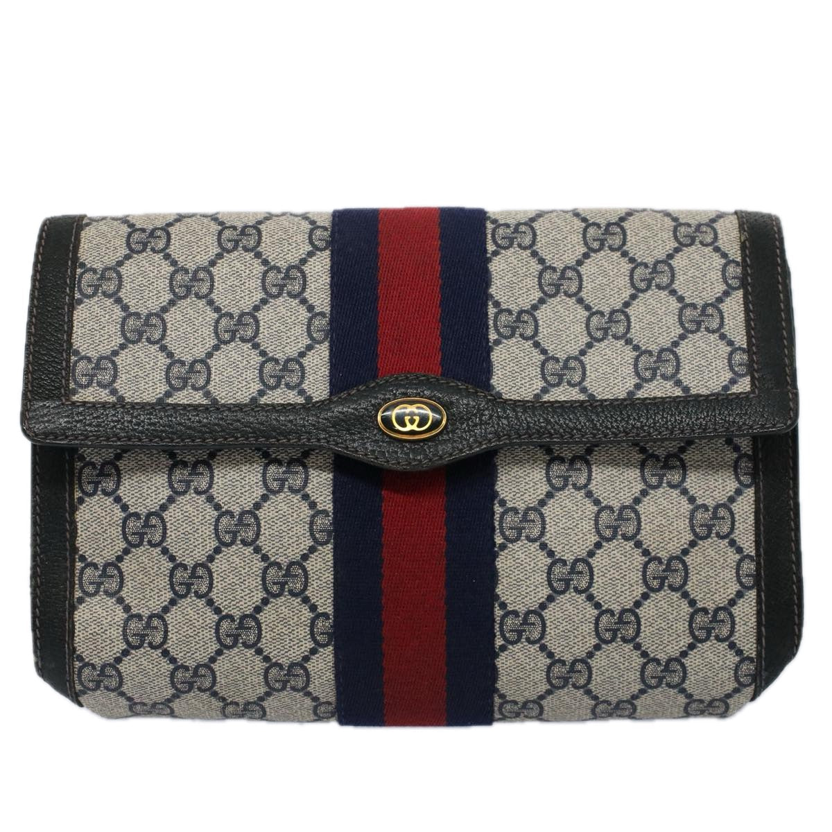 GUCCI GG Supreme Sherry Line Clutch Bag Red Navy 84 01 006 th4322