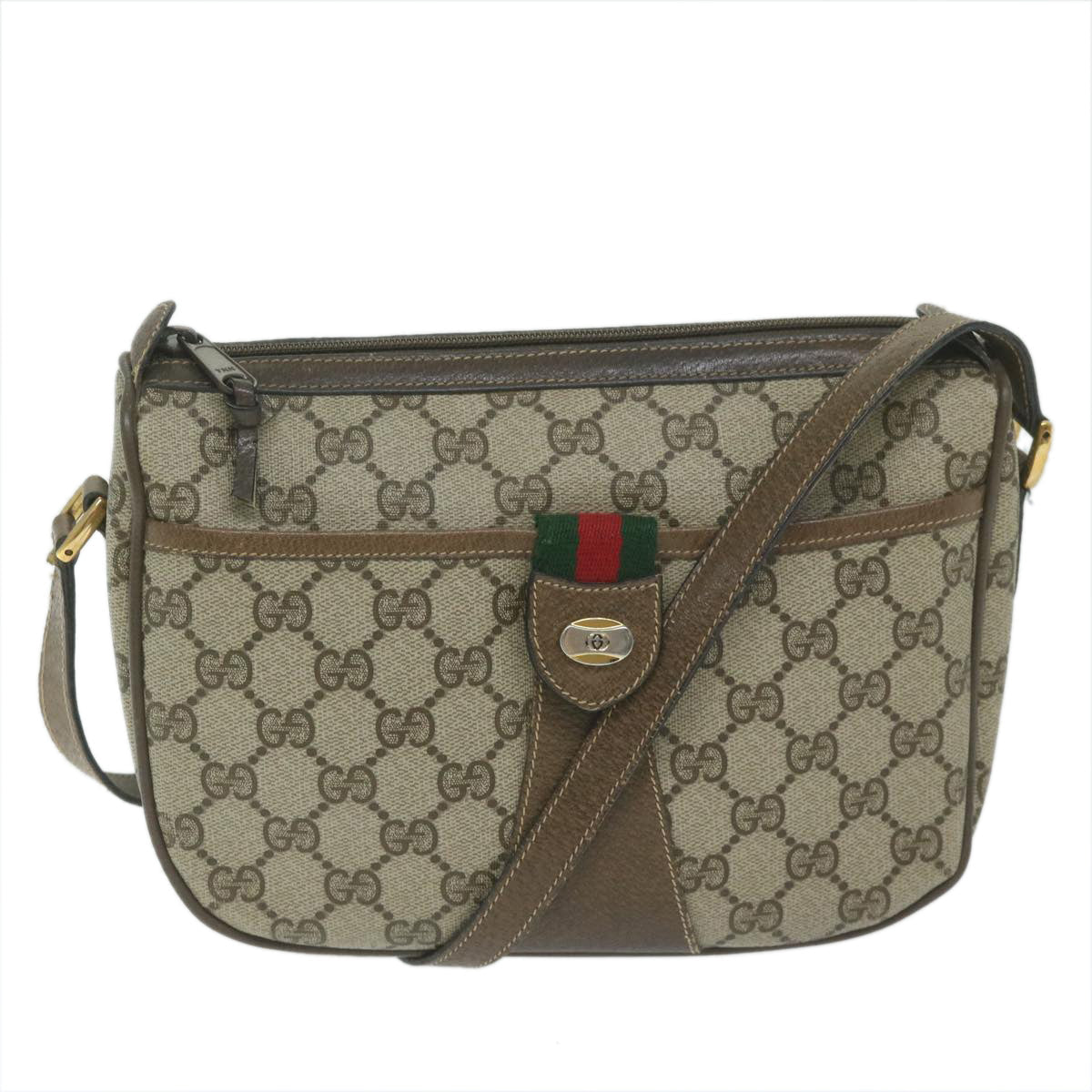 GUCCI GG Supreme Web Sherry Line Shoulder Bag Beige Red 14 02 032 th4355