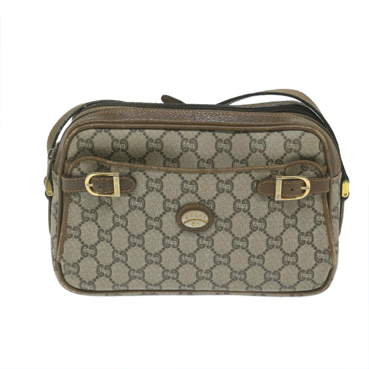 GUCCI GG Plus Supreme Shoulder Bag PVC Leather Beige th4356