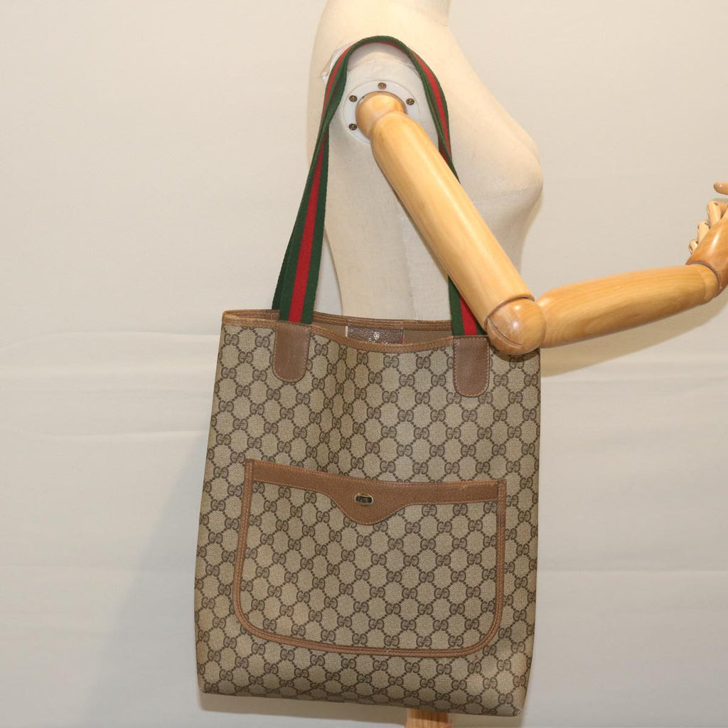 GUCCI GG Supreme Web Sherry Line Tote Bag Beige Red Green 39 02 003 th4362
