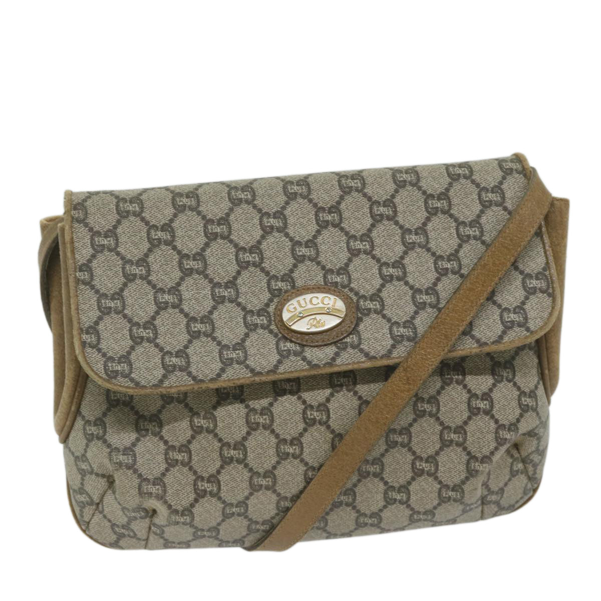 GUCCI GG Plus Supreme Shoulder Bag PVC Leather Beige th4389