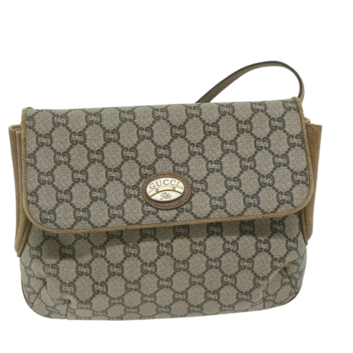 GUCCI GG Plus Supreme Shoulder Bag PVC Leather Beige th4389