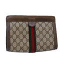 GUCCI GG Supreme Web Sherry Line Clutch Bag PVC Beige Red 89 01 001 th4862