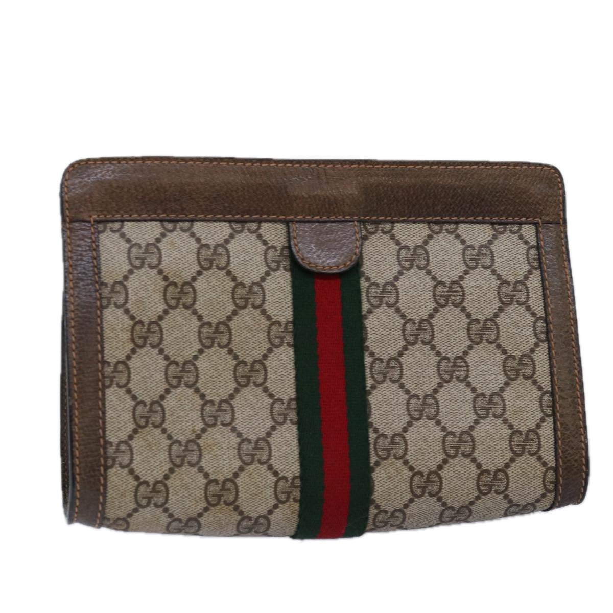 GUCCI GG Supreme Web Sherry Line Clutch Bag PVC Beige Red 89 01 001 th4862