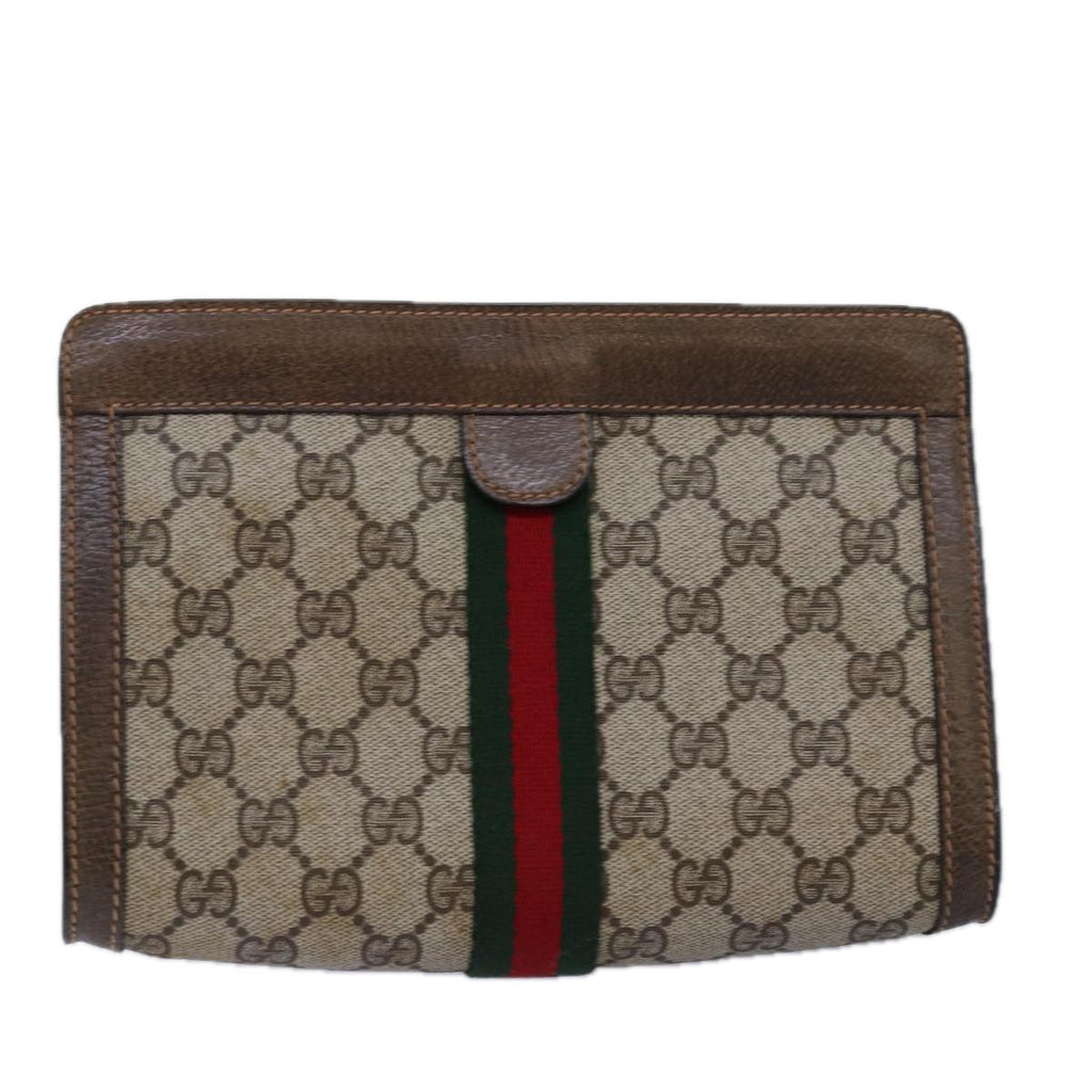 GUCCI GG Supreme Web Sherry Line Clutch Bag PVC Beige Red 89 01 001 th4862