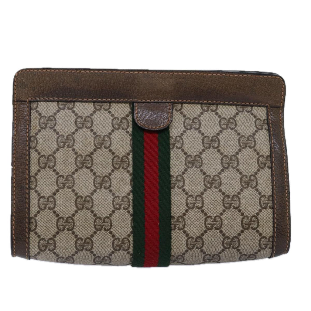 GUCCI GG Supreme Web Sherry Line Clutch Bag PVC Beige Red 89 01 001 th4862