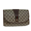 GUCCI GG Supreme Web Sherry Line Clutch Bag PVC Beige Red 156 01 030 th4947