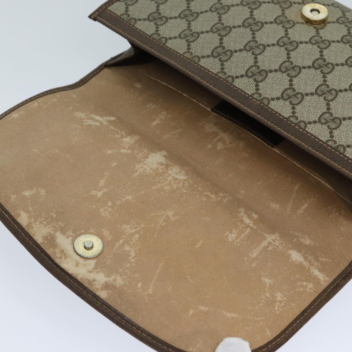 GUCCI GG Supreme Web Sherry Line Clutch Bag PVC Beige Red 156 01 030 th4947
