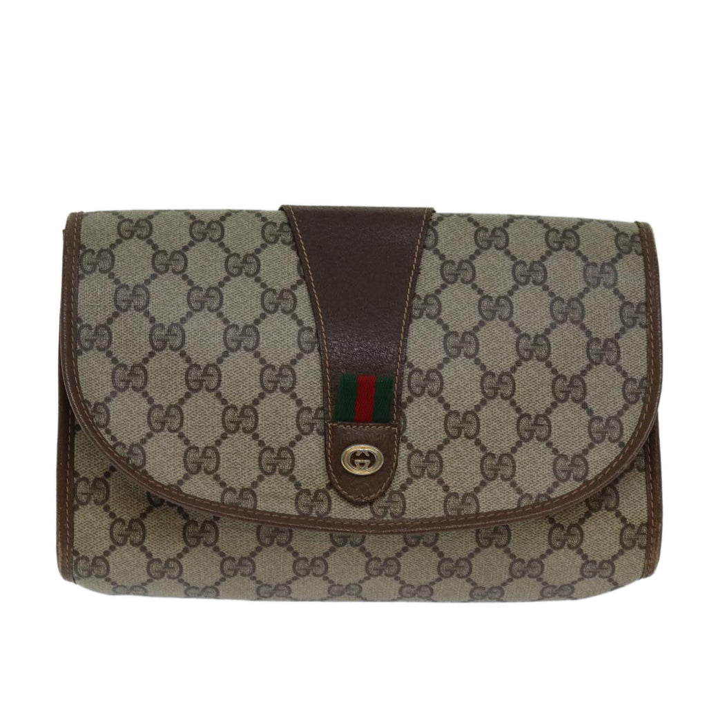 GUCCI GG Supreme Web Sherry Line Clutch Bag PVC Beige Red 156 01 030 th4947