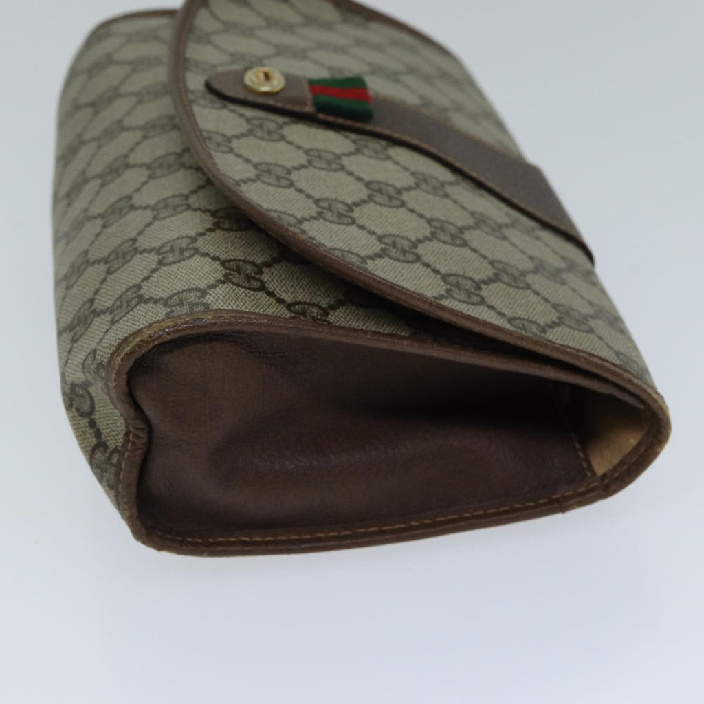 GUCCI GG Supreme Web Sherry Line Clutch Bag PVC Beige Red 156 01 030 th4947
