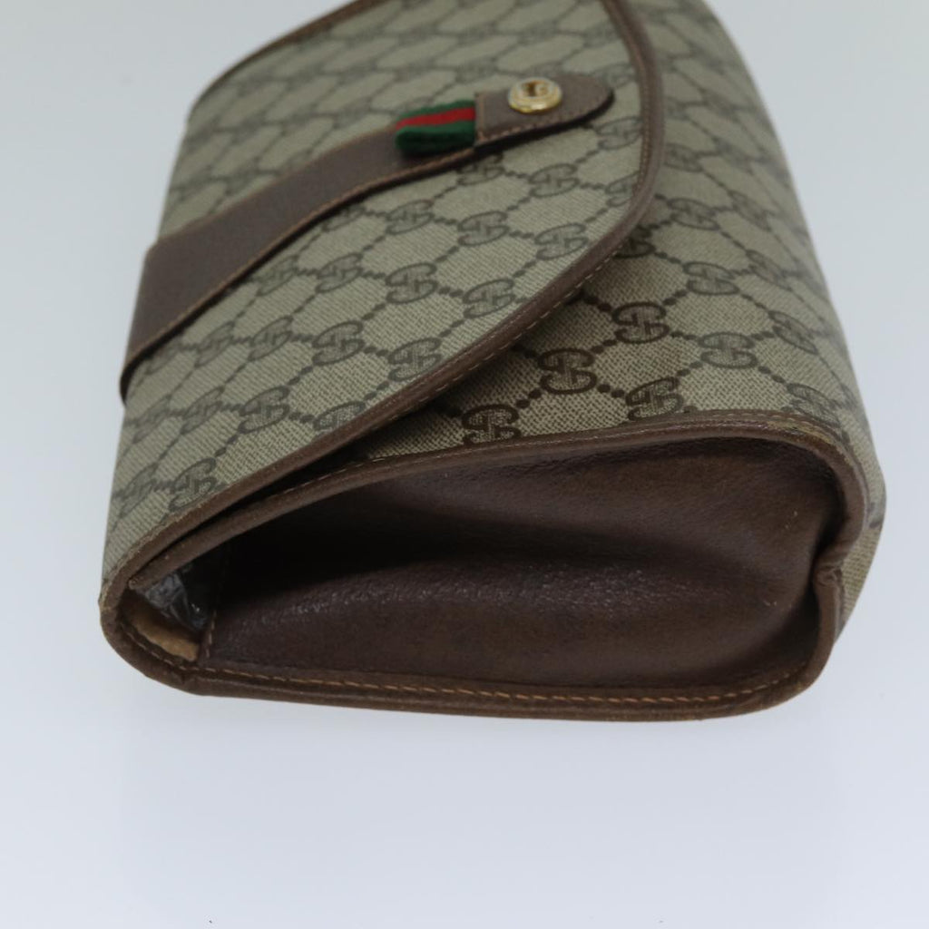 GUCCI GG Supreme Web Sherry Line Clutch Bag PVC Beige Red 156 01 030 th4947
