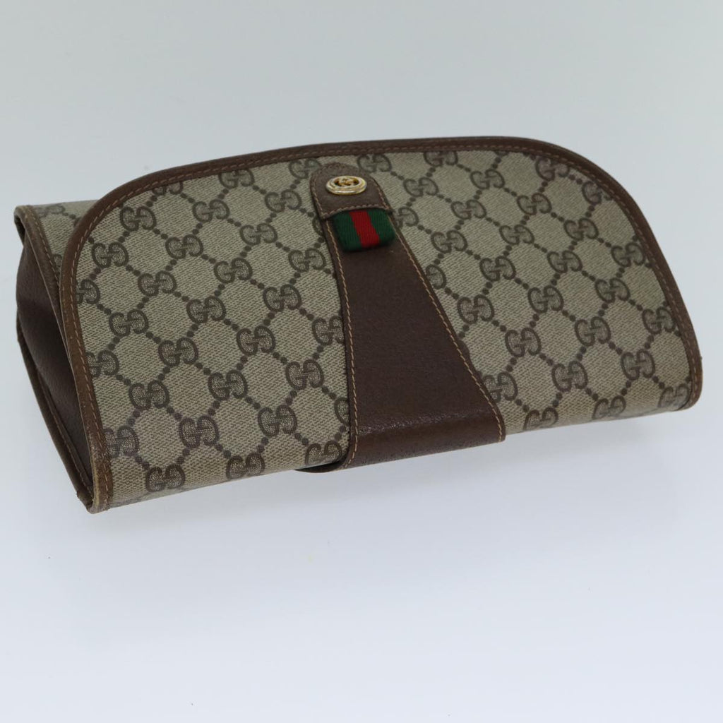 GUCCI GG Supreme Web Sherry Line Clutch Bag PVC Beige Red 156 01 030 th4947