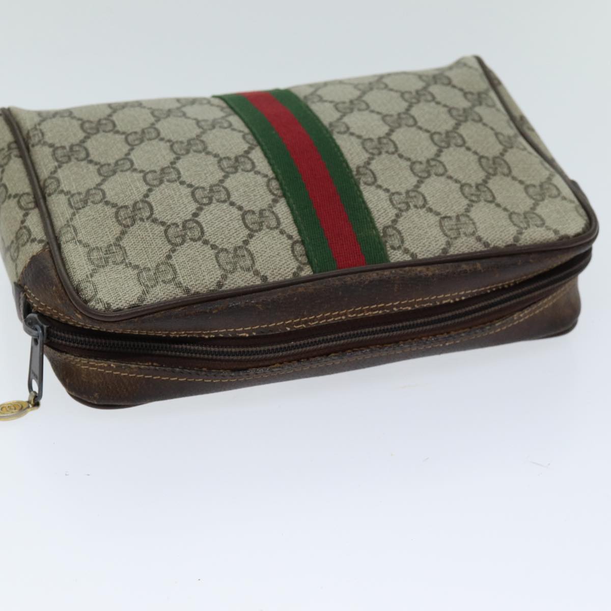 GUCCI GG Supreme Web Sherry Line Clutch Bag Beige Red 63 014 3553 th4948