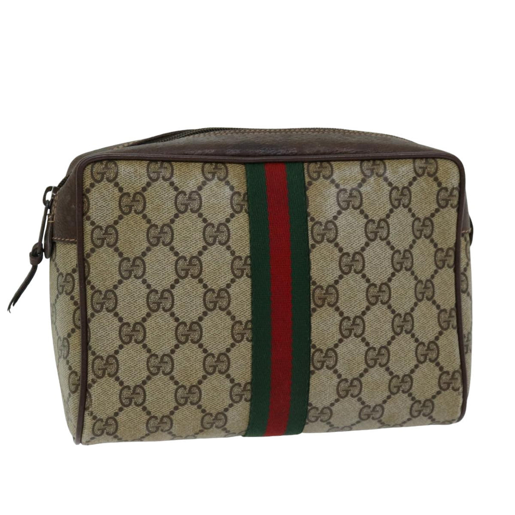 GUCCI GG Supreme Web Sherry Line Clutch Bag PVC Beige Red 156 01 012 th4949