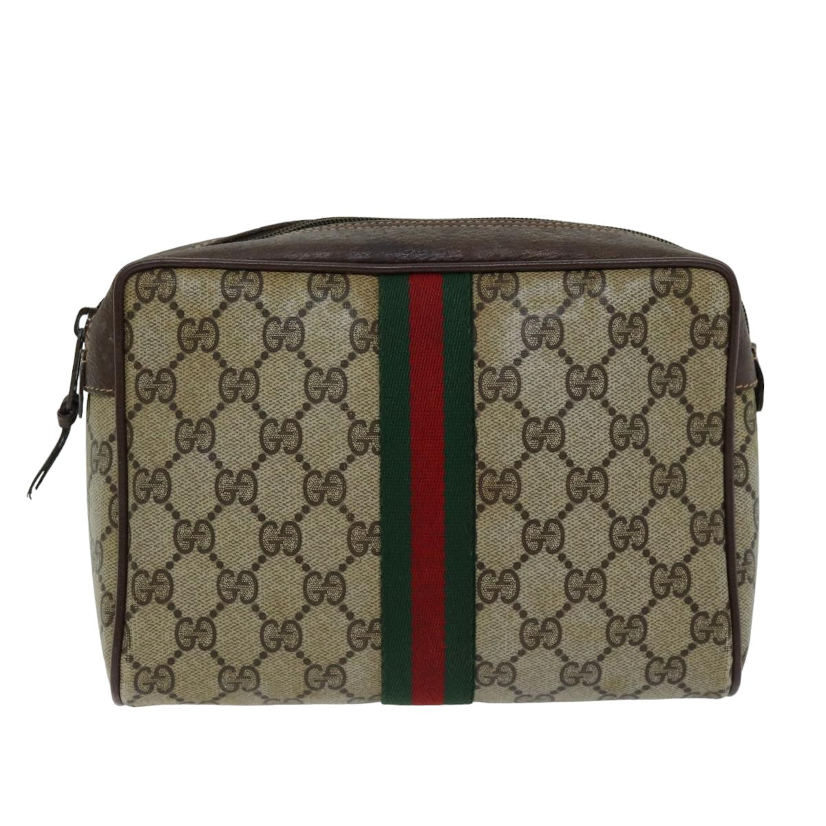 GUCCI GG Supreme Web Sherry Line Clutch Bag PVC Beige Red 156 01 012 th4949