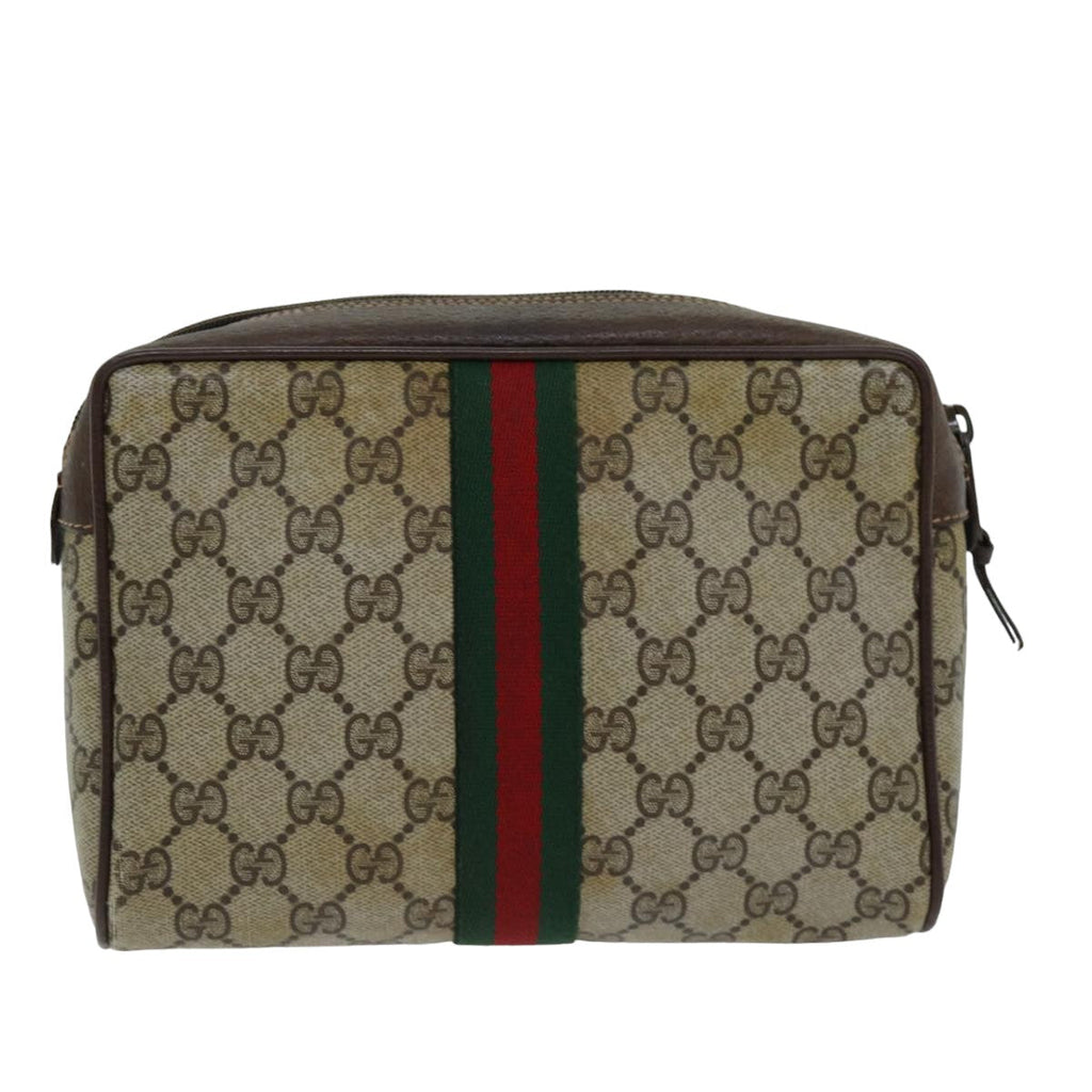 GUCCI GG Supreme Web Sherry Line Clutch Bag PVC Beige Red 156 01 012 th4949