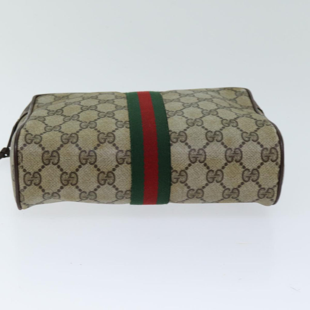 GUCCI GG Supreme Web Sherry Line Clutch Bag PVC Beige Red 156 01 012 th4949