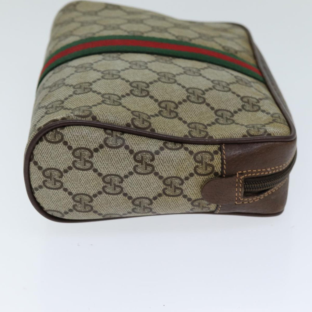 GUCCI GG Supreme Web Sherry Line Clutch Bag PVC Beige Red 156 01 012 th4949