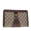 GUCCI GG Supreme Web Sherry Line Clutch Bag PVC Beige Red 156 01 032 th4956