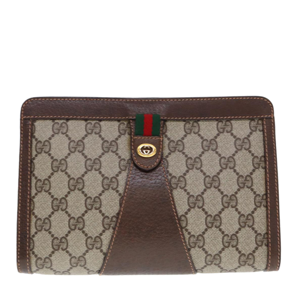 GUCCI GG Supreme Web Sherry Line Clutch Bag PVC Beige Red 156 01 032 th4956