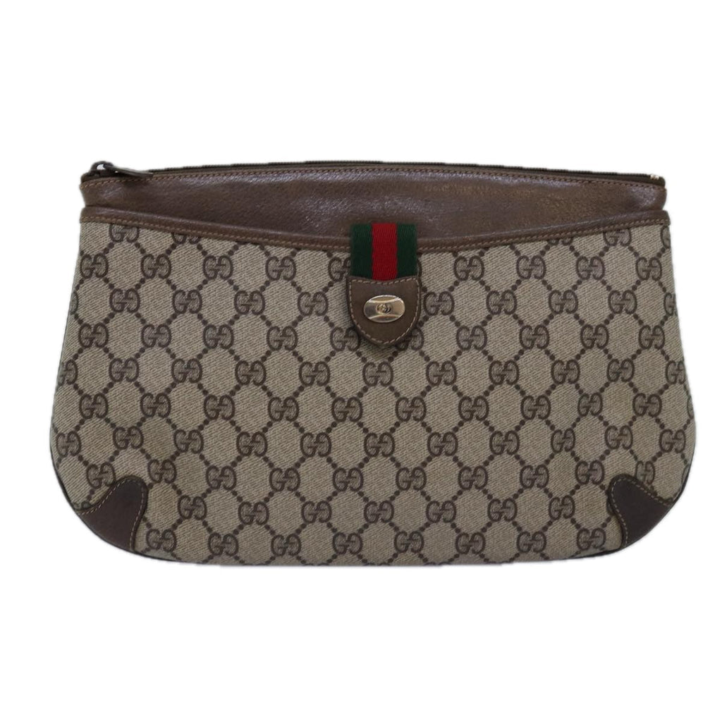 GUCCI GG Supreme Web Sherry Line Shoulder Bag PVC Beige 39 02 026 th4958