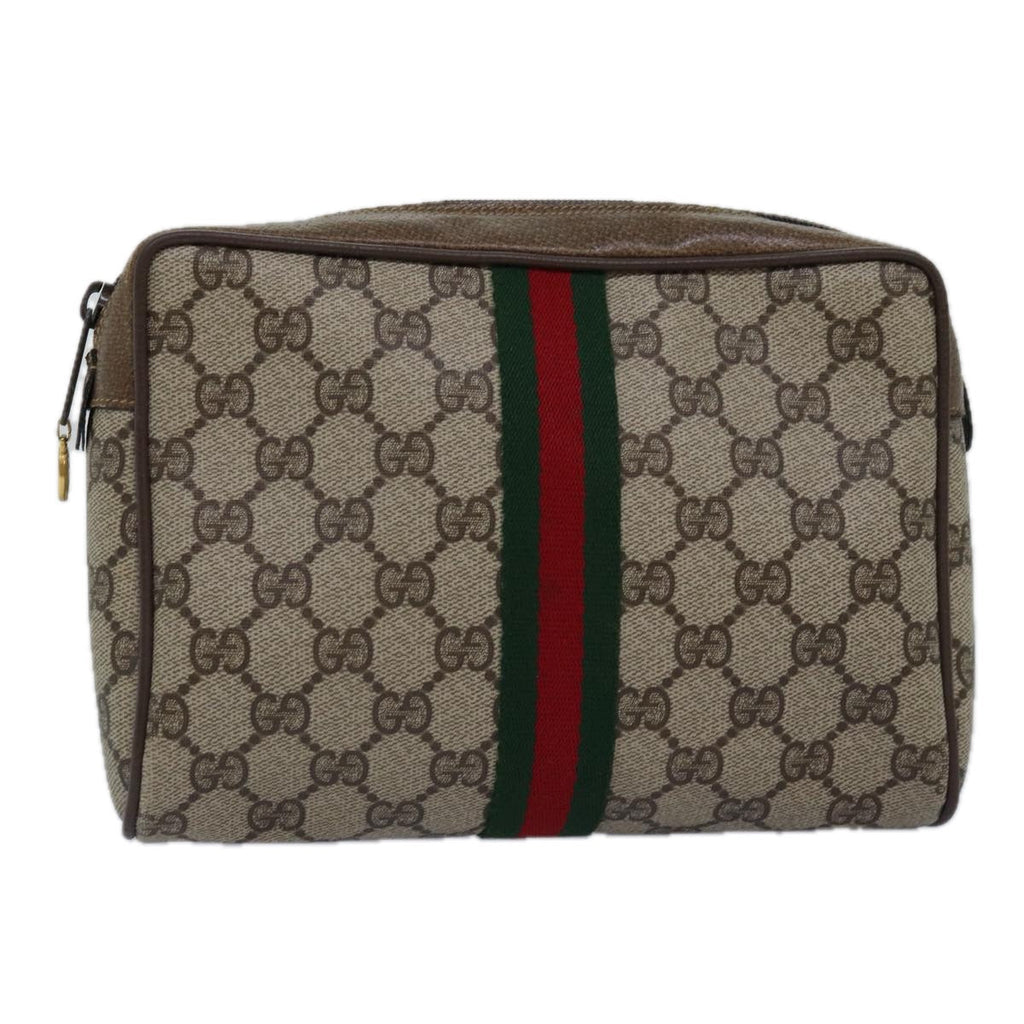 GUCCI GG Supreme Web Sherry Line Clutch Bag PVC Beige Red 75 01 012 th4959