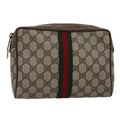 GUCCI GG Supreme Web Sherry Line Clutch Bag PVC Beige Red 75 01 012 th4959