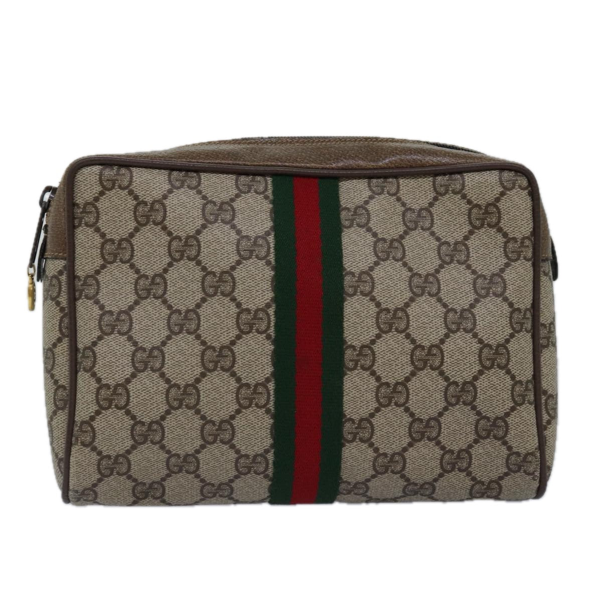 GUCCI GG Supreme Web Sherry Line Clutch Bag PVC Beige Red 75 01 012 th4959
