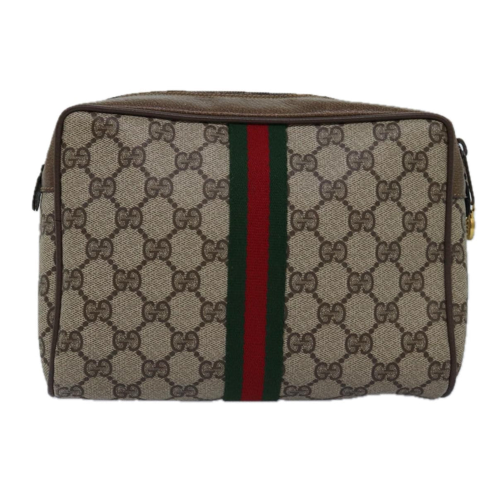 GUCCI GG Supreme Web Sherry Line Clutch Bag PVC Beige Red 75 01 012 th4959
