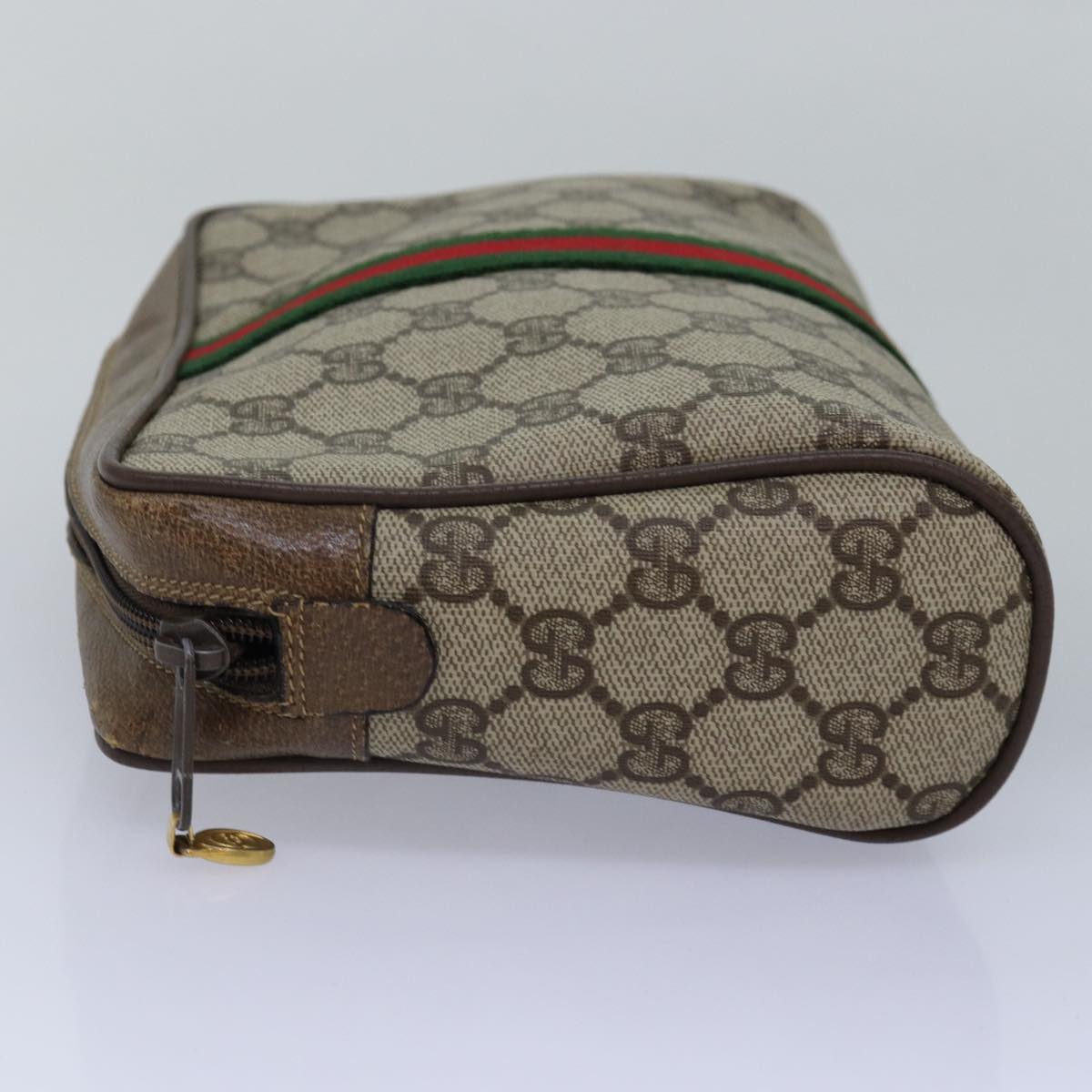 GUCCI GG Supreme Web Sherry Line Clutch Bag PVC Beige Red 75 01 012 th4959