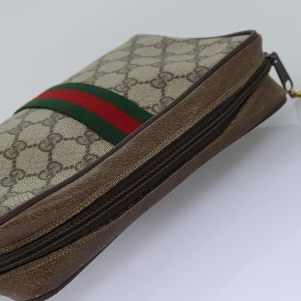 GUCCI GG Supreme Web Sherry Line Clutch Bag PVC Beige Red 75 01 012 th4959