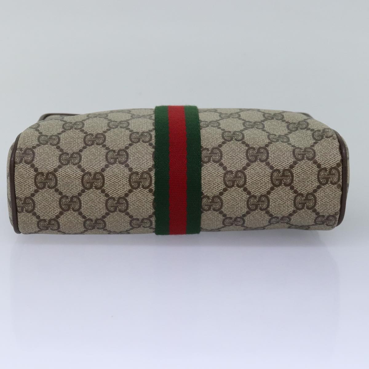 GUCCI GG Supreme Web Sherry Line Clutch Bag PVC Beige Red 75 01 012 th4959