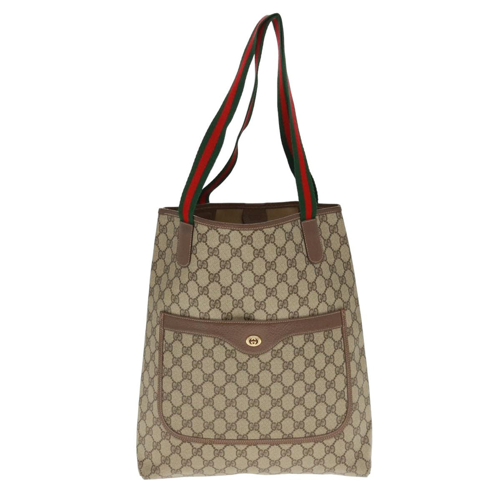GUCCI GG Canvas Web Sherry Line Tote Bag Beige Red Green 002 58 6487 th4960