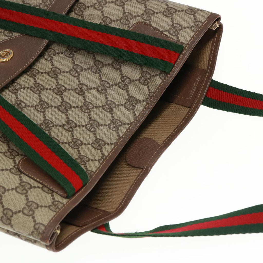 GUCCI GG Canvas Web Sherry Line Tote Bag Beige Red Green 002 58 6487 th4960