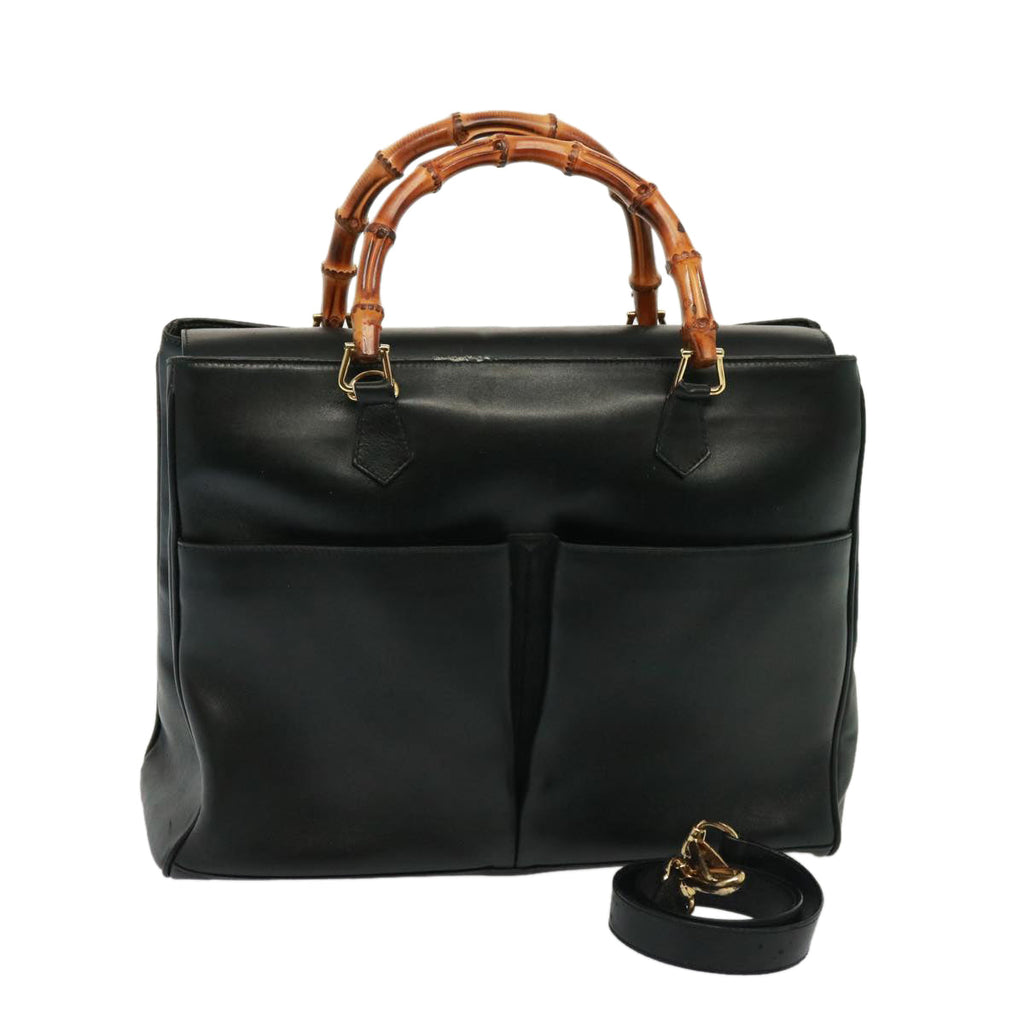 GUCCI Bamboo Hand Bag Leather 2way Black 002 2855 0322 0 th5023